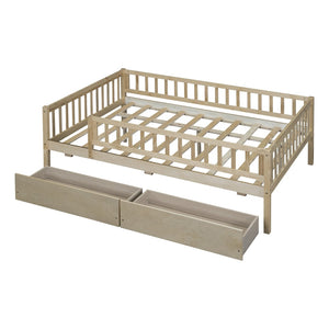 HomeRoots Natural Wood Full Daybed Frame with Storage Drawers – Stylish, Durable, and Space-Saving Design! 606970
