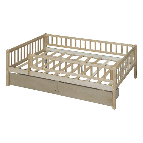 HomeRoots Natural Wood Full Daybed Frame with Storage Drawers – Stylish, Durable, and Space-Saving Design! 606970