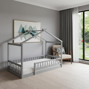 HomeRoots Gray Wood Twin Bed Frame - Contemporary Design, Sturdy Support & Stylish Comfort for Every Bedroom 606971