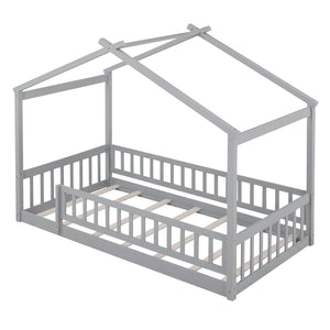 HomeRoots Gray Wood Twin Bed Frame - Contemporary Design, Sturdy Support & Stylish Comfort for Every Bedroom 606971