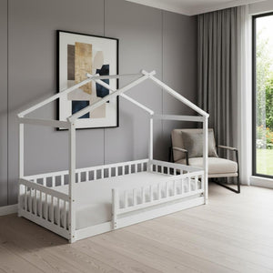 HomeRoots White Wood Twin Bed Frame - Modern Design, Durable Support, No Box Spring Needed, 450 lb Capacity 606972