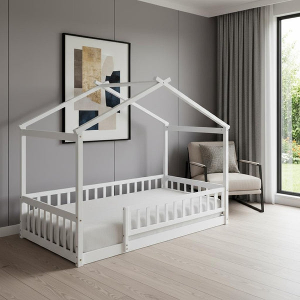 HomeRoots White Wood Twin Bed Frame - Modern Design, Durable Support, No Box Spring Needed, 450 lb Capacity 606972