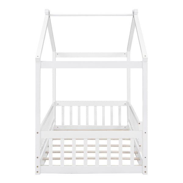 HomeRoots White Wood Twin Bed Frame - Modern Design, Durable Support, No Box Spring Needed, 450 lb Capacity 606972