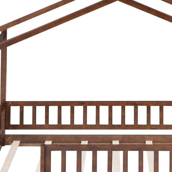 HomeRoots Walnut Wood Twin Bed Frame – Stylish Platform Design with Sturdy Slats for Ultimate Comfort & Durability 606973