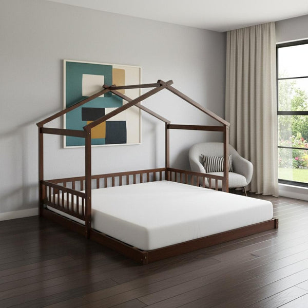 HomeRoots Walnut Wood Twin Bed Frame – Stylish Platform Design with Sturdy Slats for Ultimate Comfort & Durability 606973
