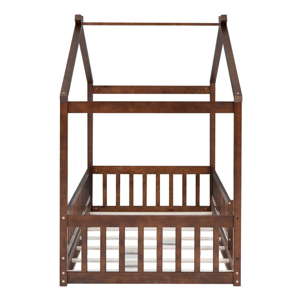 HomeRoots Walnut Wood Twin Bed Frame – Stylish Platform Design with Sturdy Slats for Ultimate Comfort & Durability 606973