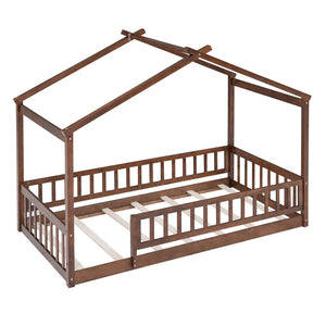 HomeRoots Walnut Wood Twin Bed Frame – Stylish Platform Design with Sturdy Slats for Ultimate Comfort & Durability 606973