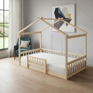 HomeRoots Natural Wood Twin Bed Frame - Modern, Sturdy Platform Design with Durable Support for Cozy Comfort 606974