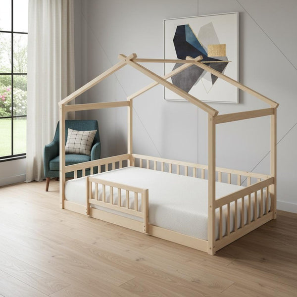 HomeRoots Natural Wood Twin Bed Frame - Modern, Sturdy Platform Design with Durable Support for Cozy Comfort 606974