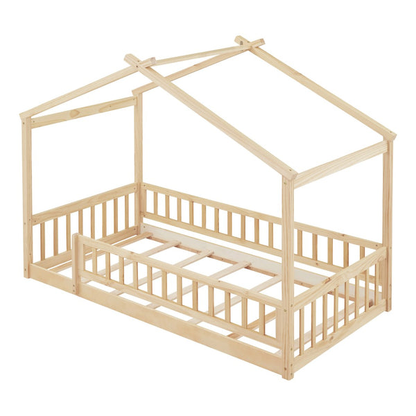 HomeRoots Natural Wood Twin Bed Frame - Modern, Sturdy Platform Design with Durable Support for Cozy Comfort 606974