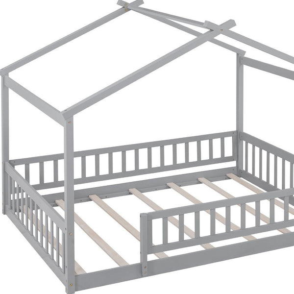 HomeRoots Gray Wood Full Bed Frame - Contemporary Platform Design for Modern Bedrooms, 450 lbs Capacity 606975