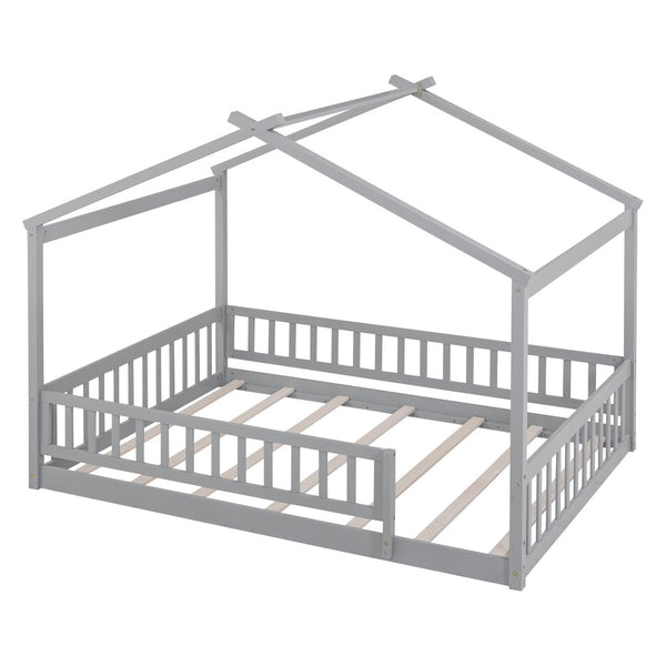HomeRoots Gray Wood Full Bed Frame - Contemporary Platform Design for Modern Bedrooms, 450 lbs Capacity 606975