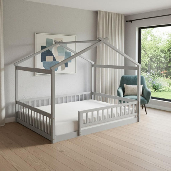 HomeRoots Gray Wood Full Bed Frame - Contemporary Platform Design for Modern Bedrooms, 450 lbs Capacity 606975
