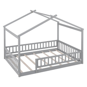 HomeRoots Gray Wood Full Bed Frame - Contemporary Platform Design for Modern Bedrooms, 450 lbs Capacity 606975