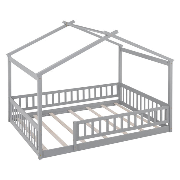 HomeRoots Gray Wood Full Bed Frame - Contemporary Platform Design for Modern Bedrooms, 450 lbs Capacity 606975