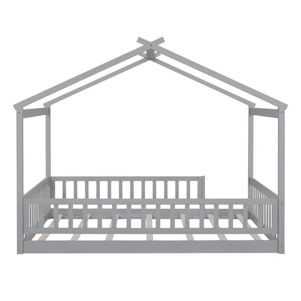 HomeRoots Gray Wood Full Bed Frame - Contemporary Platform Design for Modern Bedrooms, 450 lbs Capacity 606975