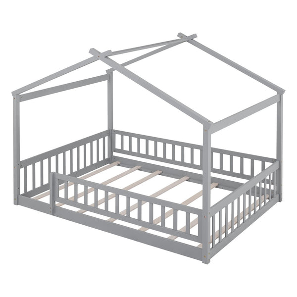 HomeRoots Gray Wood Full Bed Frame - Contemporary Platform Design for Modern Bedrooms, 450 lbs Capacity 606975