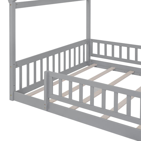 HomeRoots Gray Wood Full Bed Frame - Contemporary Platform Design for Modern Bedrooms, 450 lbs Capacity 606975