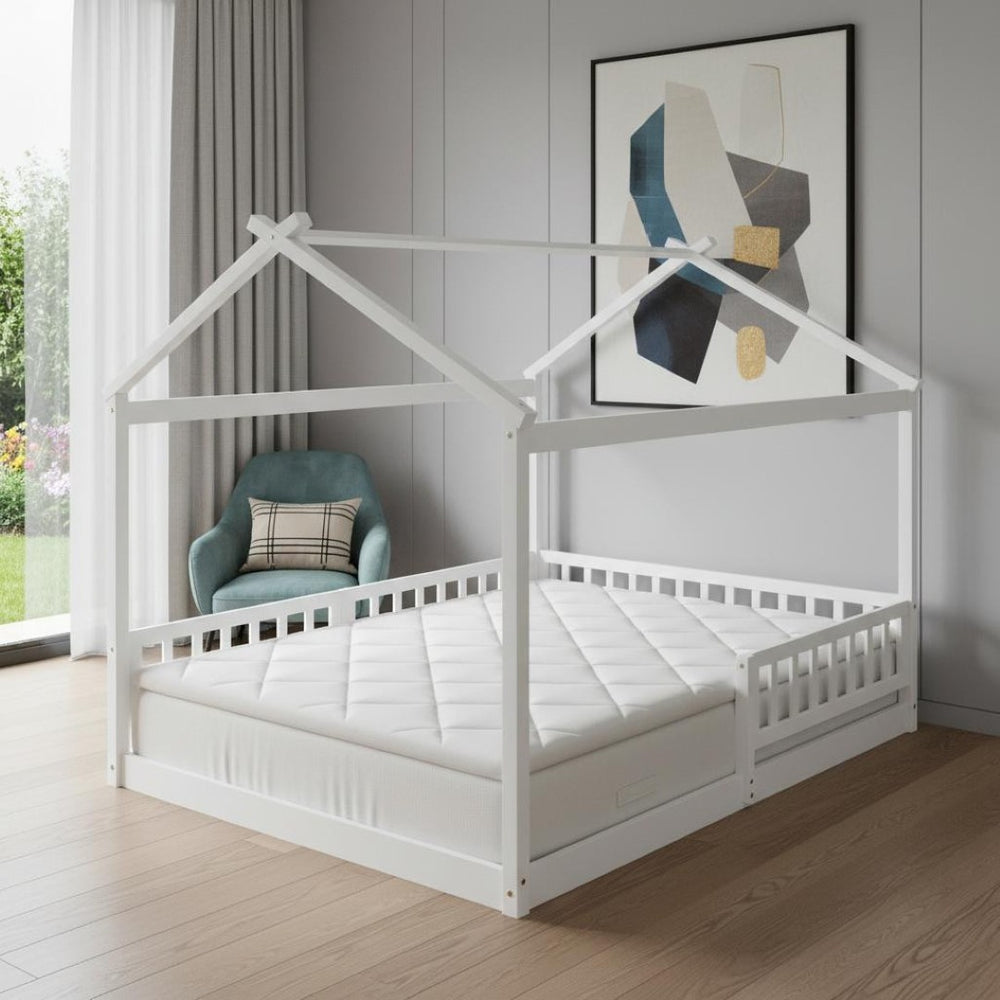 HomeRoots White Wood Full Bed Frame - Stylish Platform Design for Modern Bedrooms, Durable & Supportive Structure 606976