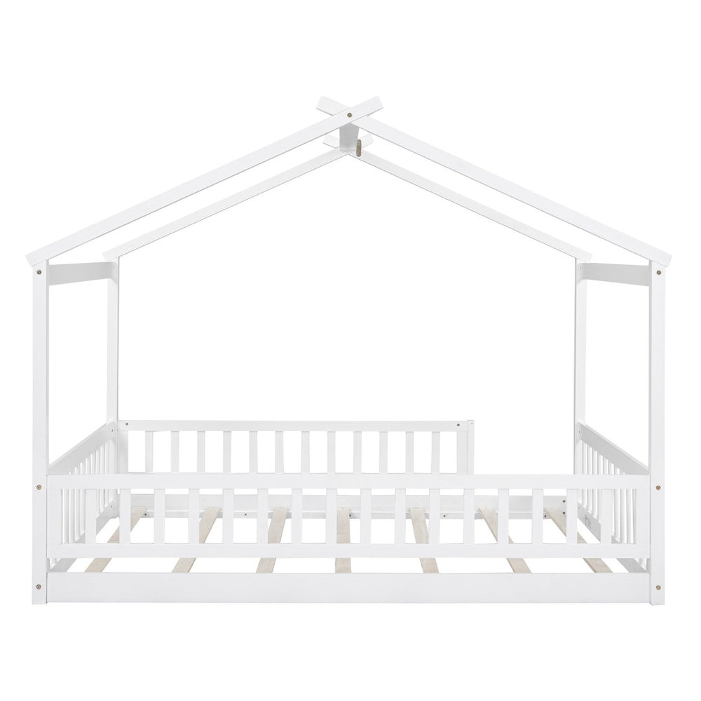 HomeRoots White Wood Full Bed Frame - Stylish Platform Design for Modern Bedrooms, Durable & Supportive Structure 606976