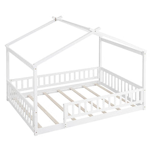 HomeRoots White Wood Full Bed Frame - Stylish Platform Design for Modern Bedrooms, Durable & Supportive Structure 606976
