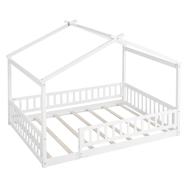 HomeRoots White Wood Full Bed Frame - Stylish Platform Design for Modern Bedrooms, Durable & Supportive Structure 606976
