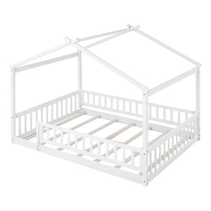HomeRoots White Wood Full Bed Frame - Stylish Platform Design for Modern Bedrooms, Durable & Supportive Structure 606976