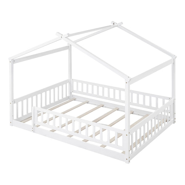 HomeRoots White Wood Full Bed Frame - Stylish Platform Design for Modern Bedrooms, Durable & Supportive Structure 606976