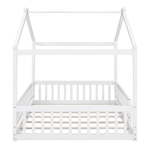 HomeRoots White Wood Full Bed Frame - Stylish Platform Design for Modern Bedrooms, Durable & Supportive Structure 606976