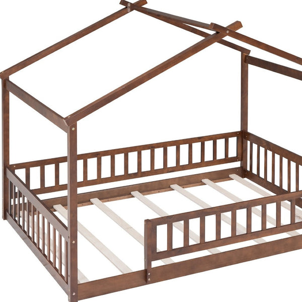 HomeRoots Walnut Wood Full Bed Frame - Modern Minimalist Design for Timeless Style & Lasting Comfort in Any Room 606977
