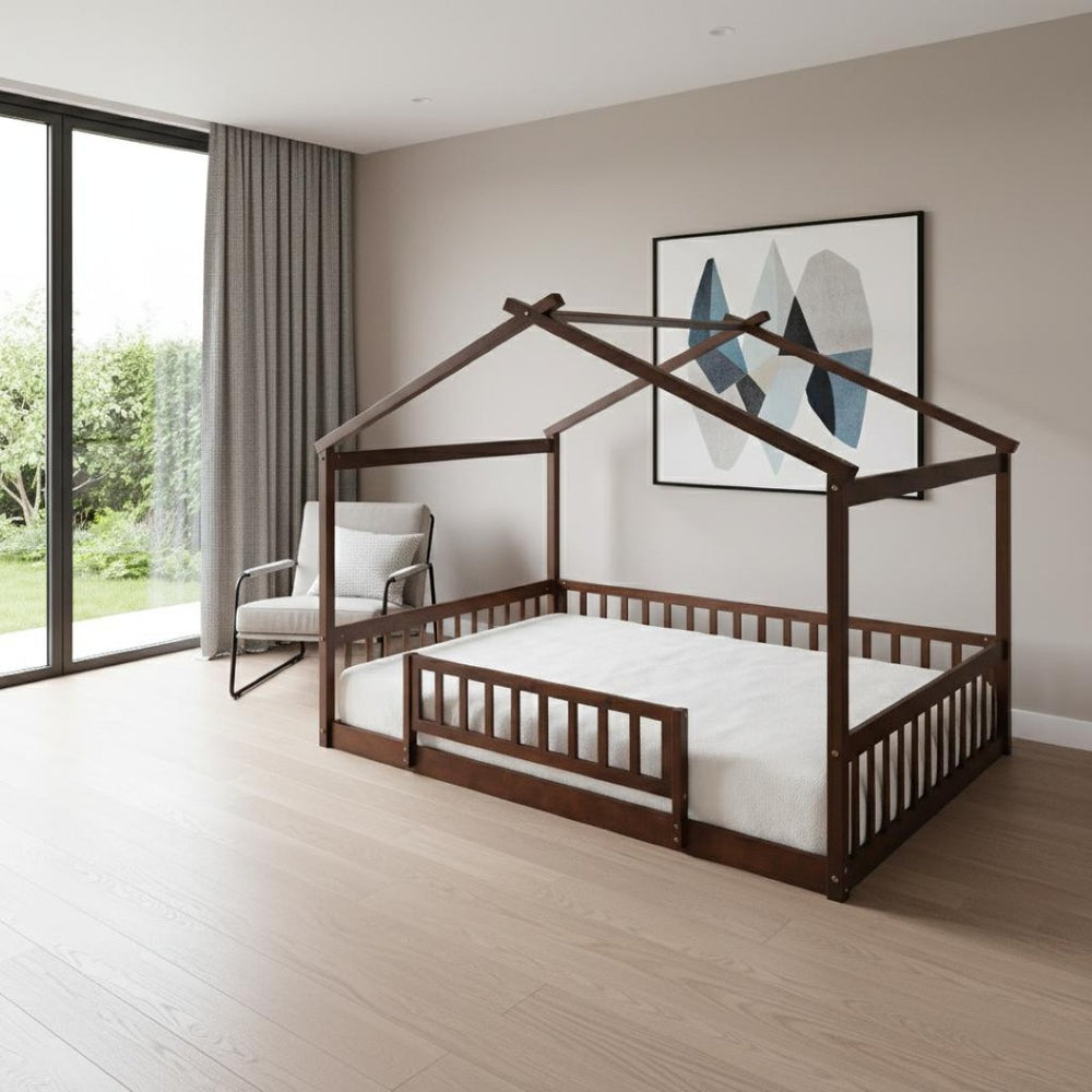 HomeRoots Walnut Wood Full Bed Frame - Modern Minimalist Design for Timeless Style & Lasting Comfort in Any Room 606977