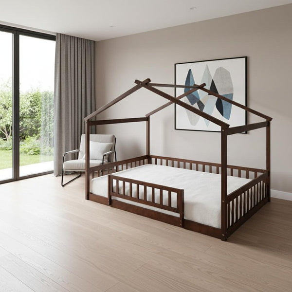 HomeRoots Walnut Wood Full Bed Frame - Modern Minimalist Design for Timeless Style & Lasting Comfort in Any Room 606977