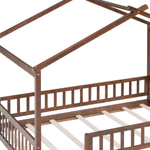 HomeRoots Walnut Wood Full Bed Frame - Modern Minimalist Design for Timeless Style & Lasting Comfort in Any Room 606977