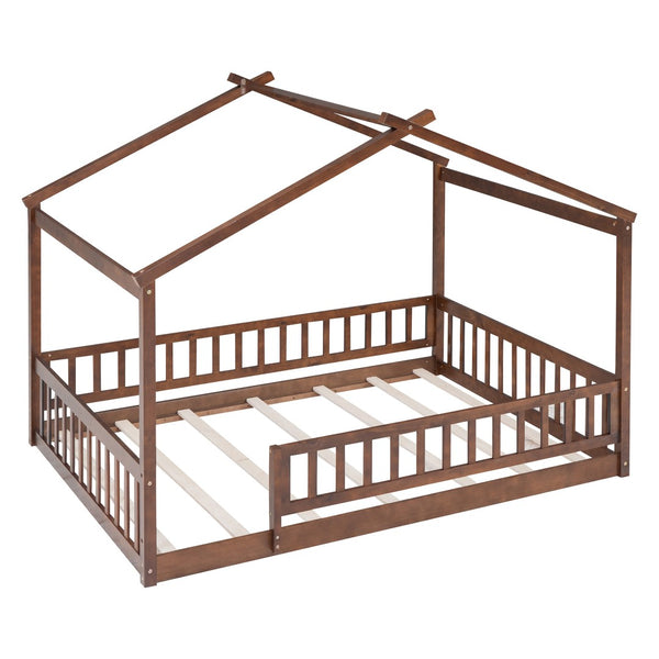 HomeRoots Walnut Wood Full Bed Frame - Modern Minimalist Design for Timeless Style & Lasting Comfort in Any Room 606977