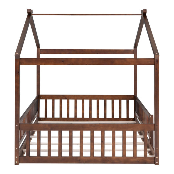 HomeRoots Walnut Wood Full Bed Frame - Modern Minimalist Design for Timeless Style & Lasting Comfort in Any Room 606977