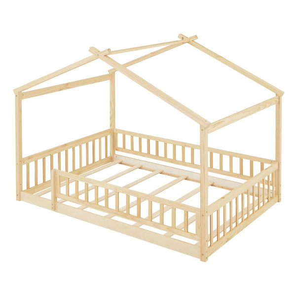 HomeRoots Natural Wood Full Bed Frame - Timeless Modern Design with Durable Support & Elegant Style for Your Bedroom 606978