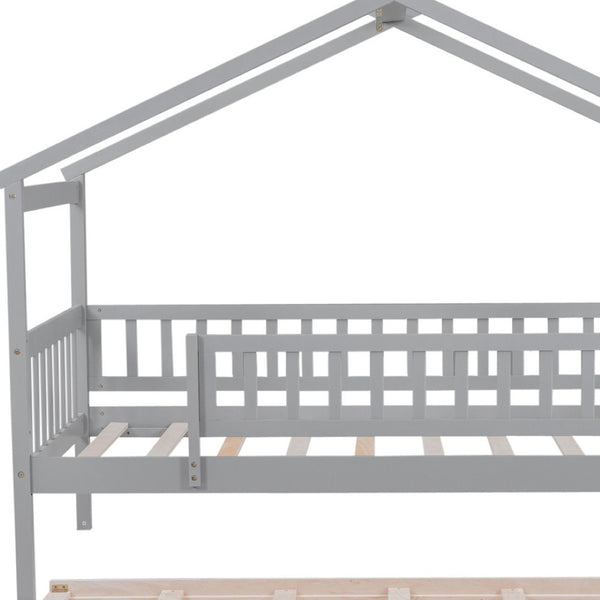 HomeRoots Gray Wood Twin Bed Frame with Trundle - Stylish, Space-Saving Design Perfect for Kids & Guests! 606979