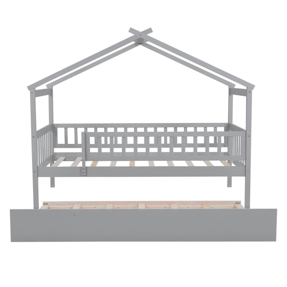 HomeRoots Gray Wood Twin Bed Frame with Trundle - Stylish, Space-Saving Design Perfect for Kids & Guests! 606979