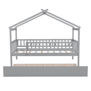 HomeRoots Gray Wood Twin Bed Frame with Trundle - Stylish, Space-Saving Design Perfect for Kids & Guests! 606979