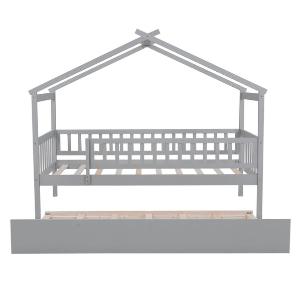 HomeRoots Gray Wood Twin Bed Frame with Trundle - Stylish, Space-Saving Design Perfect for Kids & Guests! 606979
