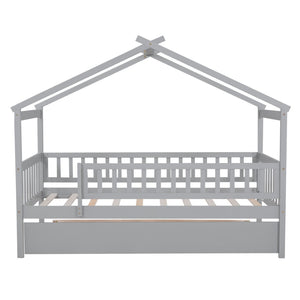HomeRoots Gray Wood Twin Bed Frame with Trundle - Stylish, Space-Saving Design Perfect for Kids & Guests! 606979