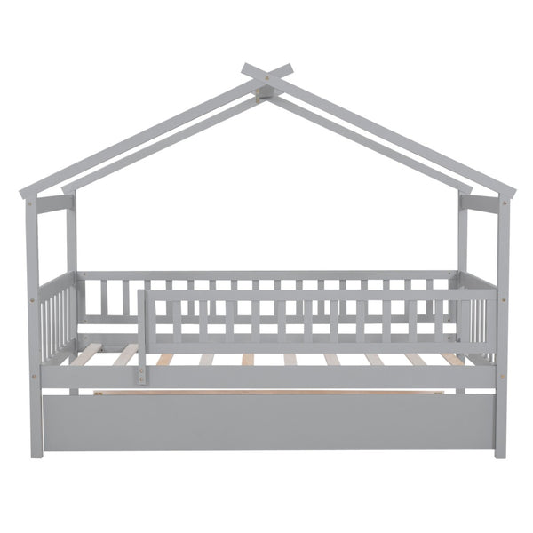 HomeRoots Gray Wood Twin Bed Frame with Trundle - Stylish, Space-Saving Design Perfect for Kids & Guests! 606979