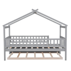 HomeRoots Gray Wood Twin Bed Frame with Trundle - Stylish, Space-Saving Design Perfect for Kids & Guests! 606979