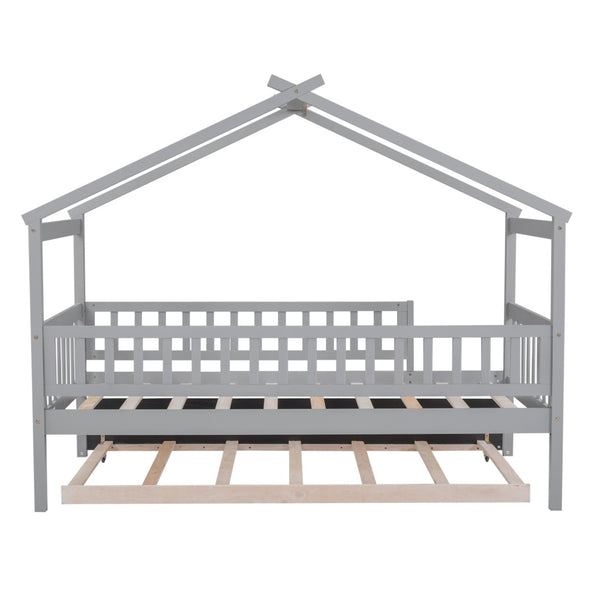 HomeRoots Gray Wood Twin Bed Frame with Trundle - Stylish, Space-Saving Design Perfect for Kids & Guests! 606979