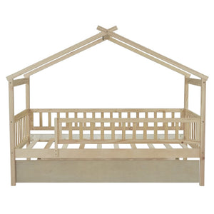 HomeRoots Natural Wood Twin Bed Frame with Trundle - Space-Saving Design for Stylish Kids' Rooms & Guest Areas 606982