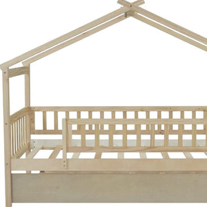HomeRoots Natural Wood Twin Bed Frame with Trundle - Space-Saving Design for Stylish Kids' Rooms & Guest Areas 606982