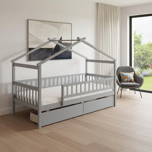 HomeRoots Gray Wood Twin Bed Frame - Modern Platform Design, Sturdy Support, Perfect for Cozy Bedrooms & Decor 606983