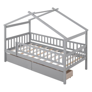 HomeRoots Gray Wood Twin Bed Frame - Modern Platform Design, Sturdy Support, Perfect for Cozy Bedrooms & Decor 606983