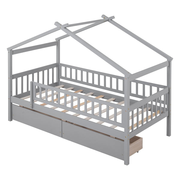HomeRoots Gray Wood Twin Bed Frame - Modern Platform Design, Sturdy Support, Perfect for Cozy Bedrooms & Decor 606983