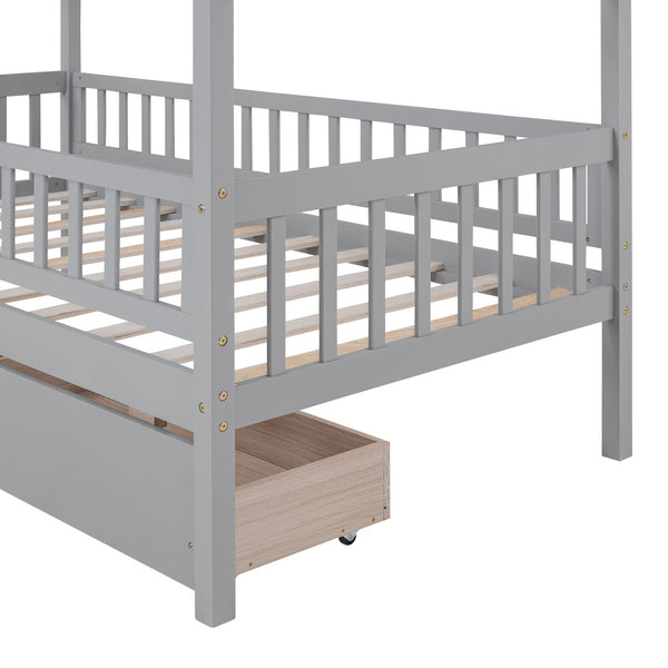 HomeRoots Gray Wood Twin Bed Frame - Modern Platform Design, Sturdy Support, Perfect for Cozy Bedrooms & Decor 606983